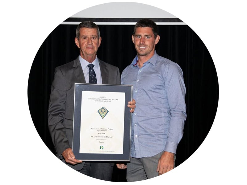 AT Constructions winning the Gold Coast and Northern Housing award, 2018